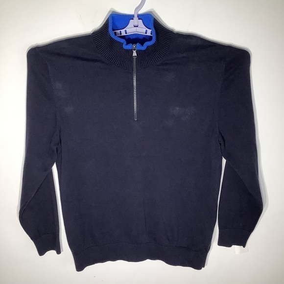 French Connection Mens Long Sleeve‎ Knit Sweater 1/4 Zip Dark Blue Sz XXL NWT - Picture 2 of 5